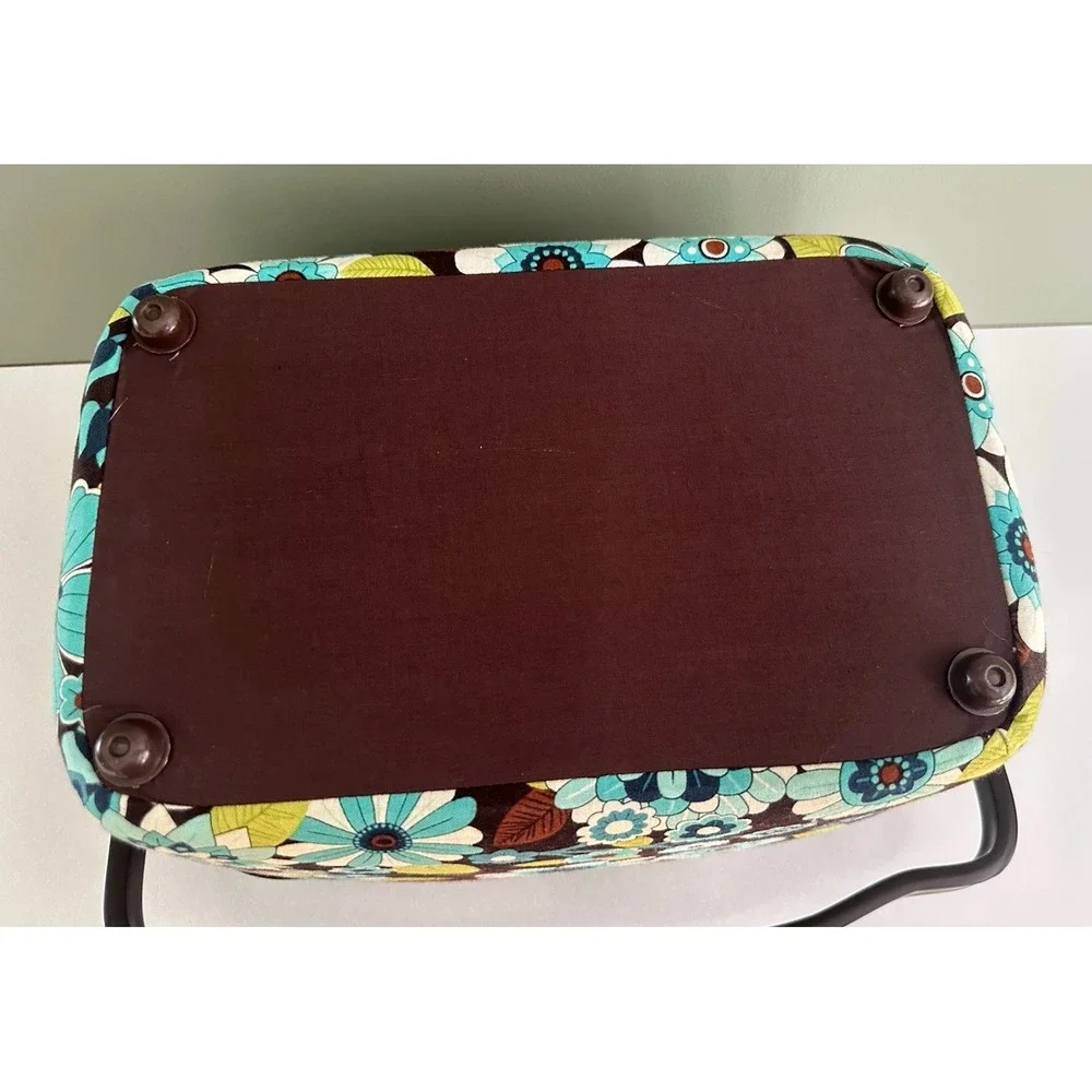 Vintage Dritz Sewing Box Basket Blue & Brown Floral Fabric With Tray Latch Retro
